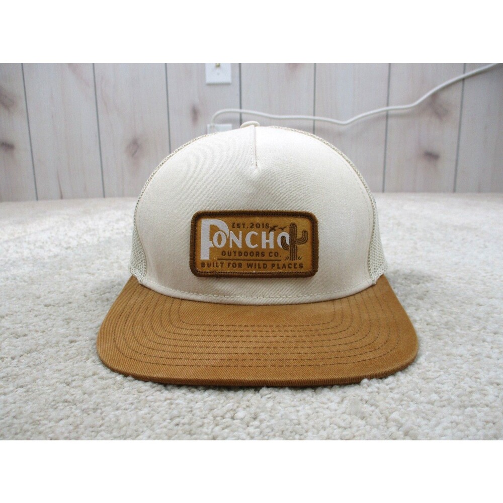 Poncho Hat Cap Snap Back Beige Trucker Adjustable Outdoors Western Mens